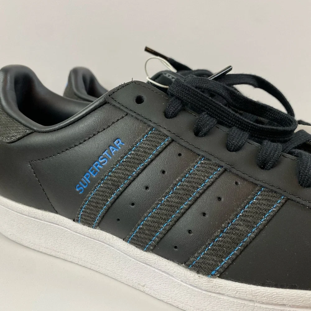 Adidas Superstar Shoes Mens 8 Denim Pack Black Leather Sneaker Classic NEW